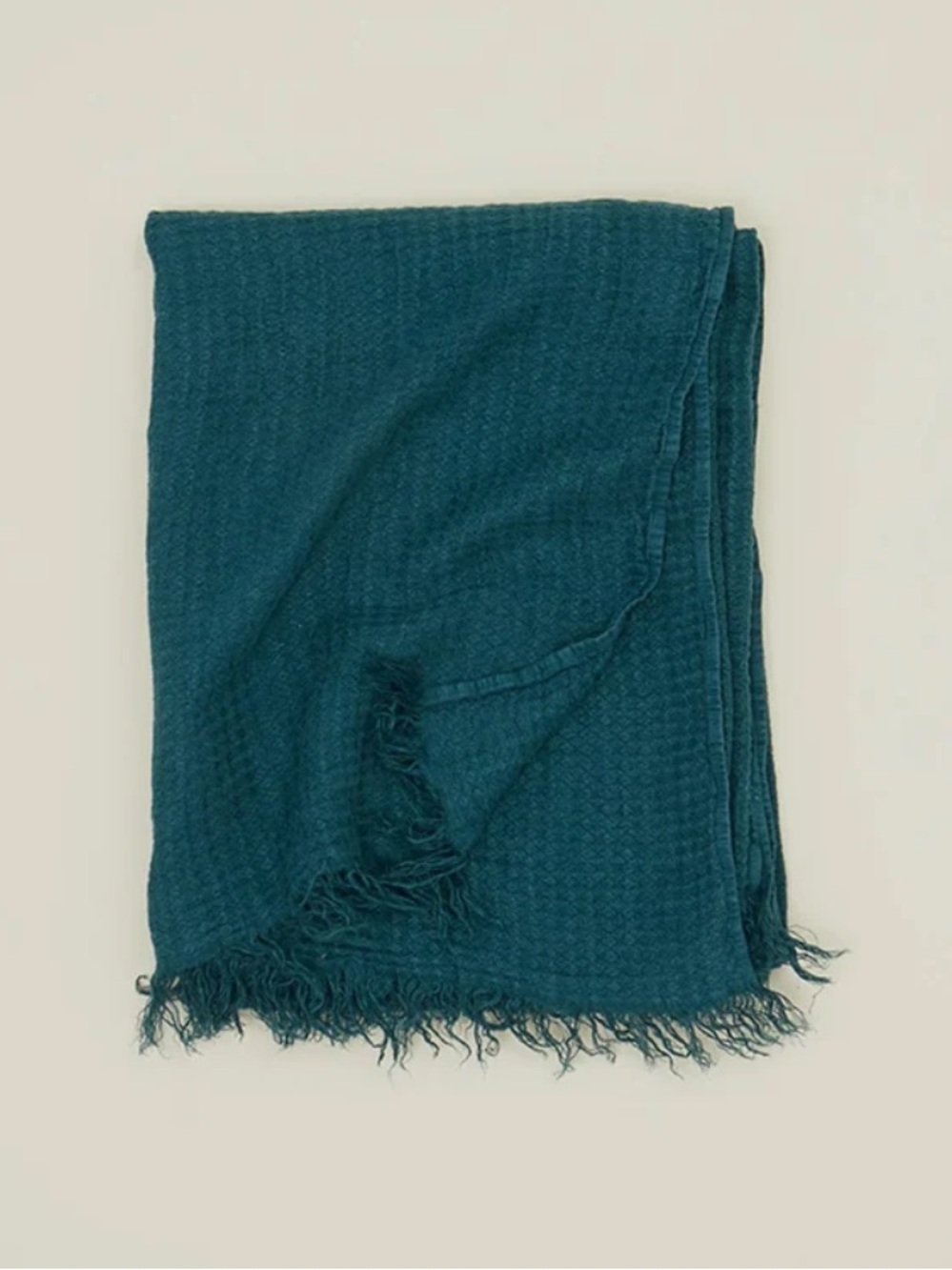 HAWKINS SIMPLE 100% FLAX LINEN THROW FRINGE EDGE WOVEN PORTUGAL PEACOCK BLUE NWT